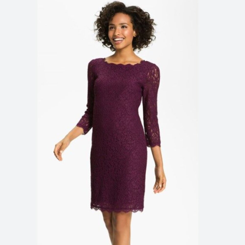 ADRIANNA PAPELL - PURPLE LACE SLEEVED DRESS - NEW SIZE 2P